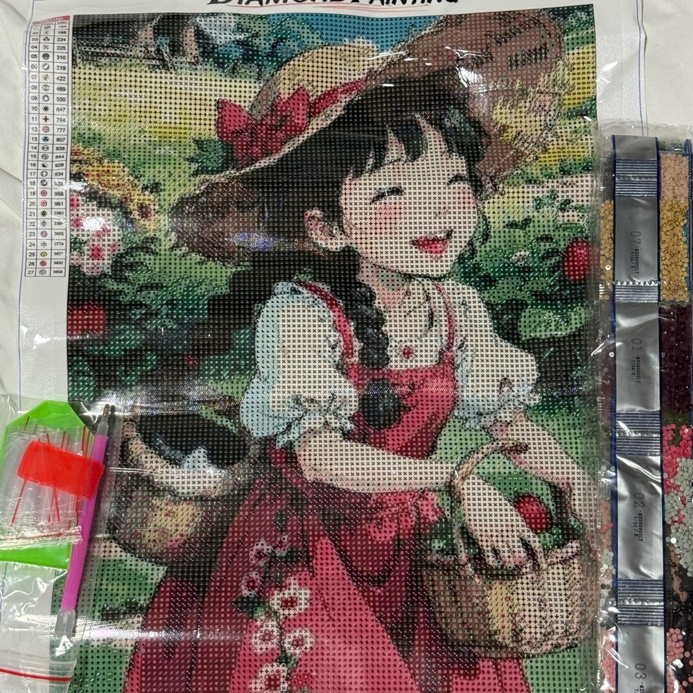 Diamond Painting Kit with Girl in Red Dress